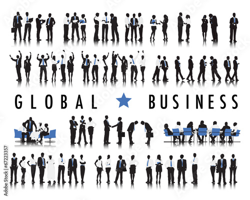 Silhouettes of Business People and the Text Global Business