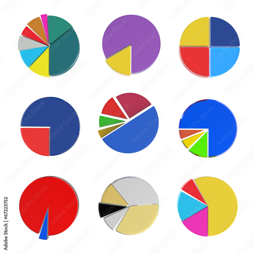 set of different pie chart on isolated background set of different pie chart on isolated background