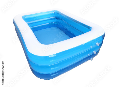 Corner empty inflatable rubber pool on white background.