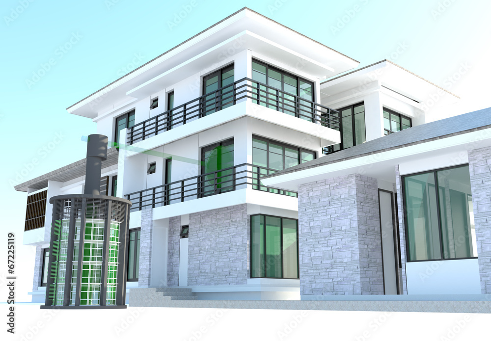 Future residential house with huge outer battery energy source i