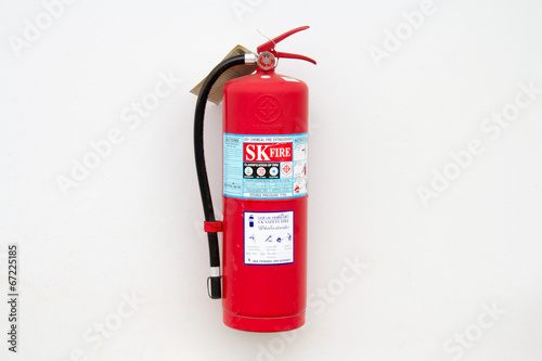 Chemical fire extinguisher isolated on white background, with cl