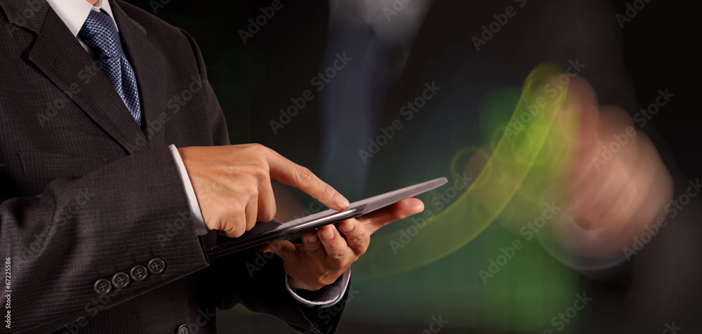 businessman success working computer touch screen with his team