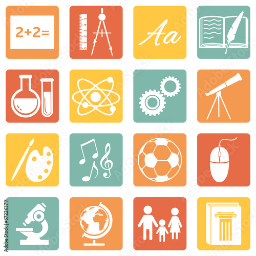 Vector Set of  School Subjects Icons.