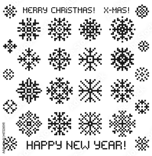 Christmas vector snowflakes designs in pixel style.