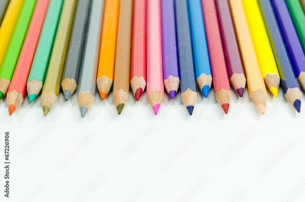 Colour pencils isolated on white background close up Colour pencils isolated on white background close up