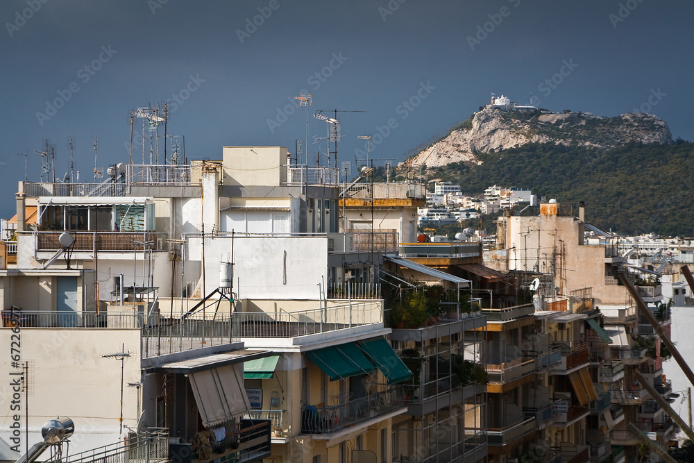 View of Lycabettus over the roofs.