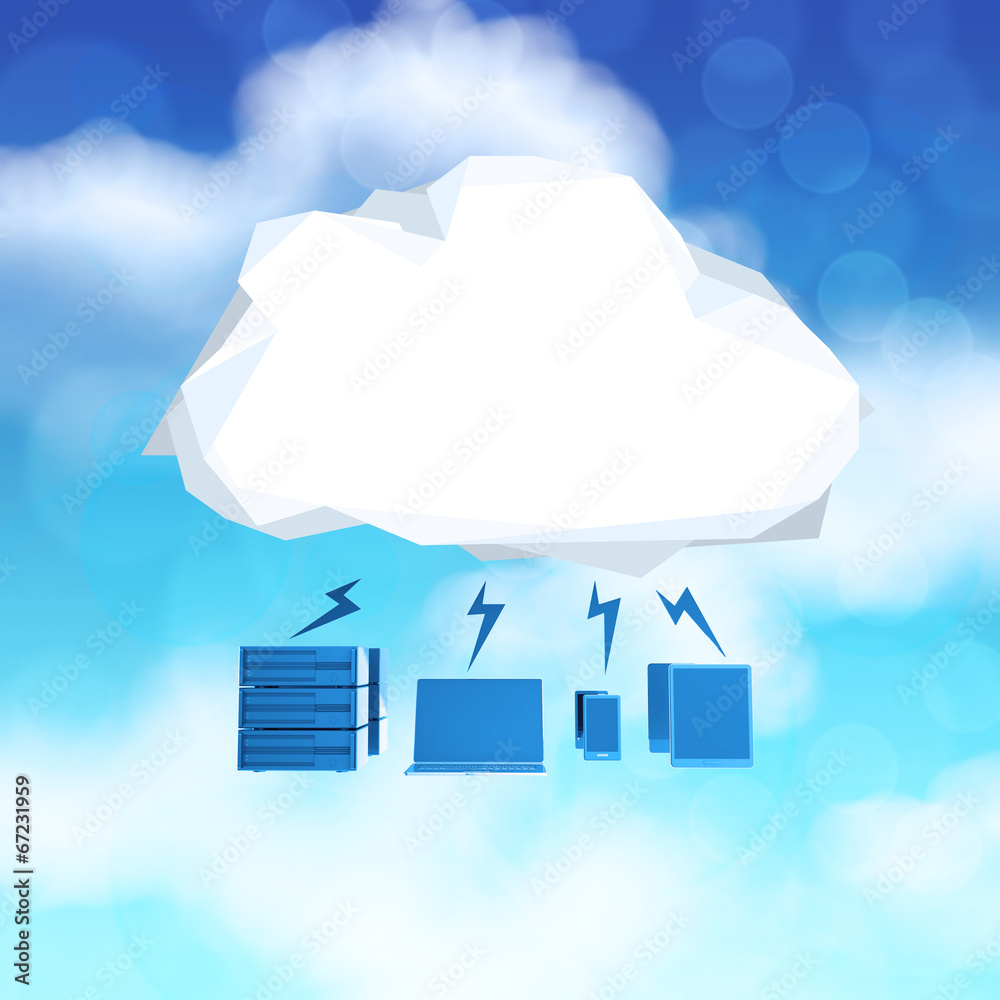 3d Cloud Computing diagram icon on blue sky background as concep 3d Cloud Computing diagram icon on blue sky background as concep