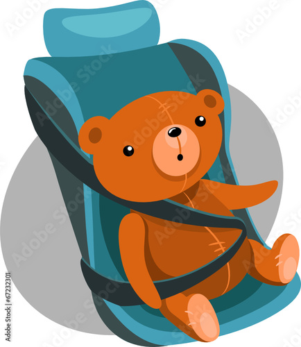 Illustration of Teddy bears in a child car seat