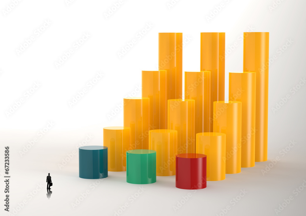 businessman looking at 3D Bar Chart and chart growth as concept businessman looking at 3D Bar Chart and chart growth as concept