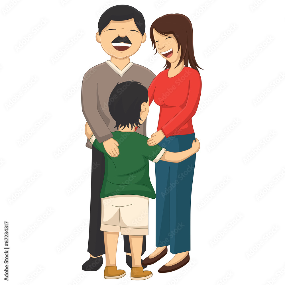 Vector Illustration Of A Little Boy Hugging Parents Vector Illustration Of A Little Boy Hugging Parents