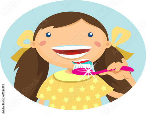 Illustration of a girl brushing her teeth #67234535
