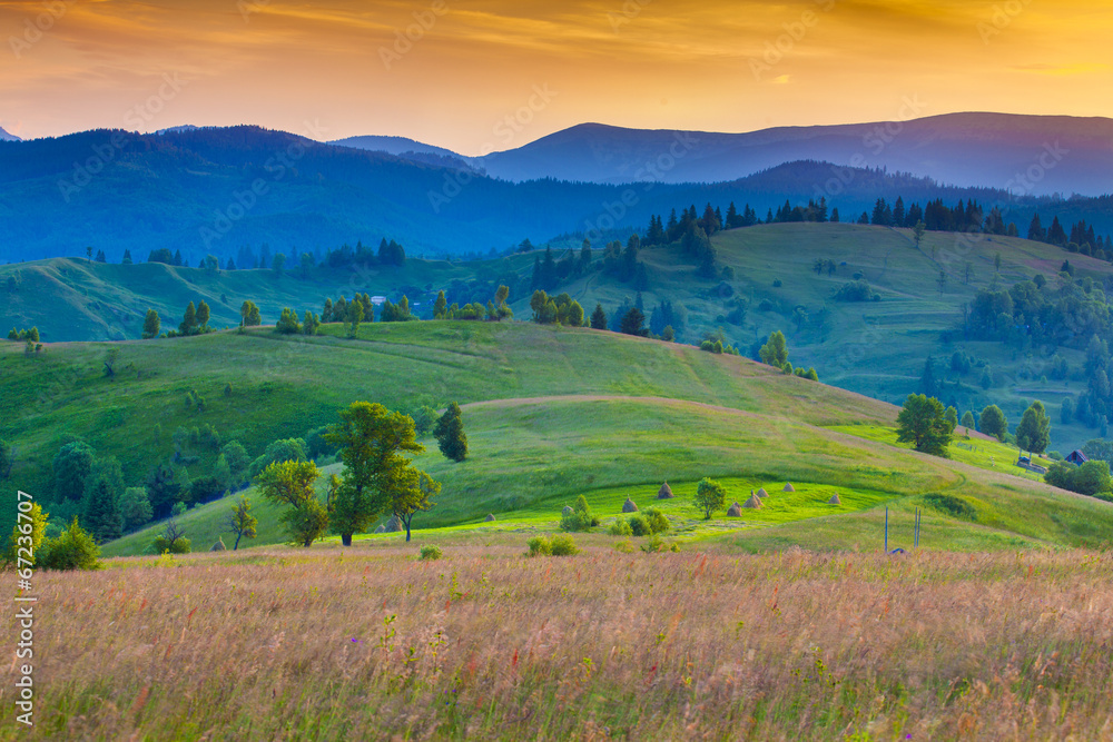 Colorful morning in the Carpathian mountains.