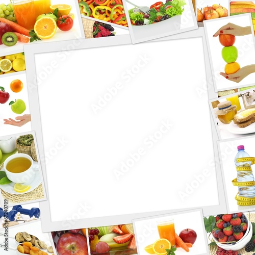 Collection of healthy food photos with copy space
