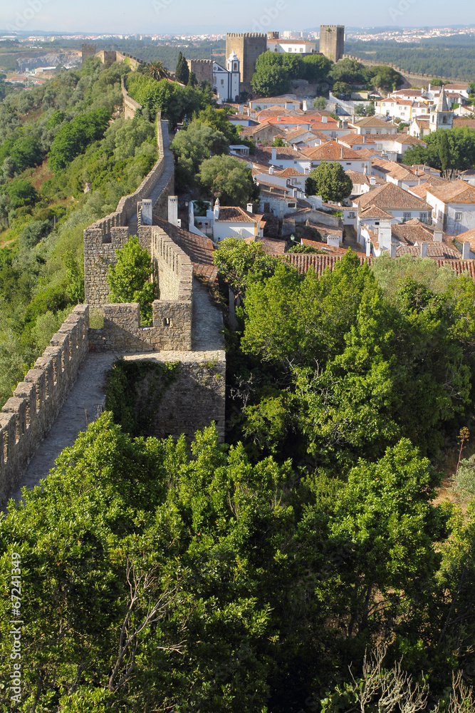 Obidos  with medieval stone walls