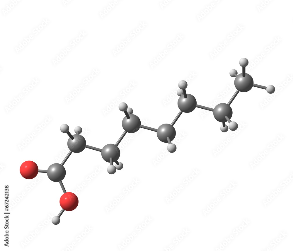 Heptanoic (enanthic) acid molecule isolated on white Heptanoic (enanthic) acid molecule isolated on white