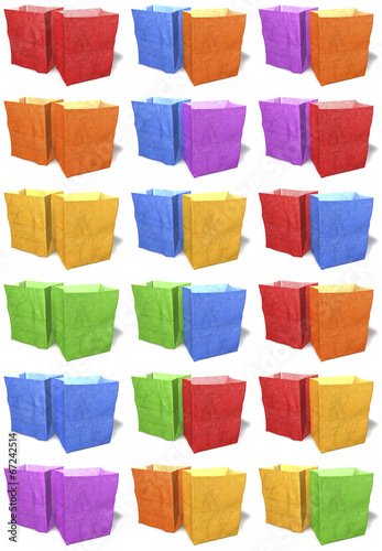 Farbige Einkaufstüten aus Papier, Zweiergruppen
