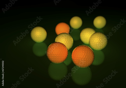 Glühende Golfbälle auf reflektierendem Fond