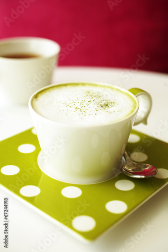 japanese hot green tea in white cup