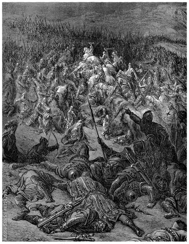 Obraz premium Medieval scene : Crusaders fighting against Arabians