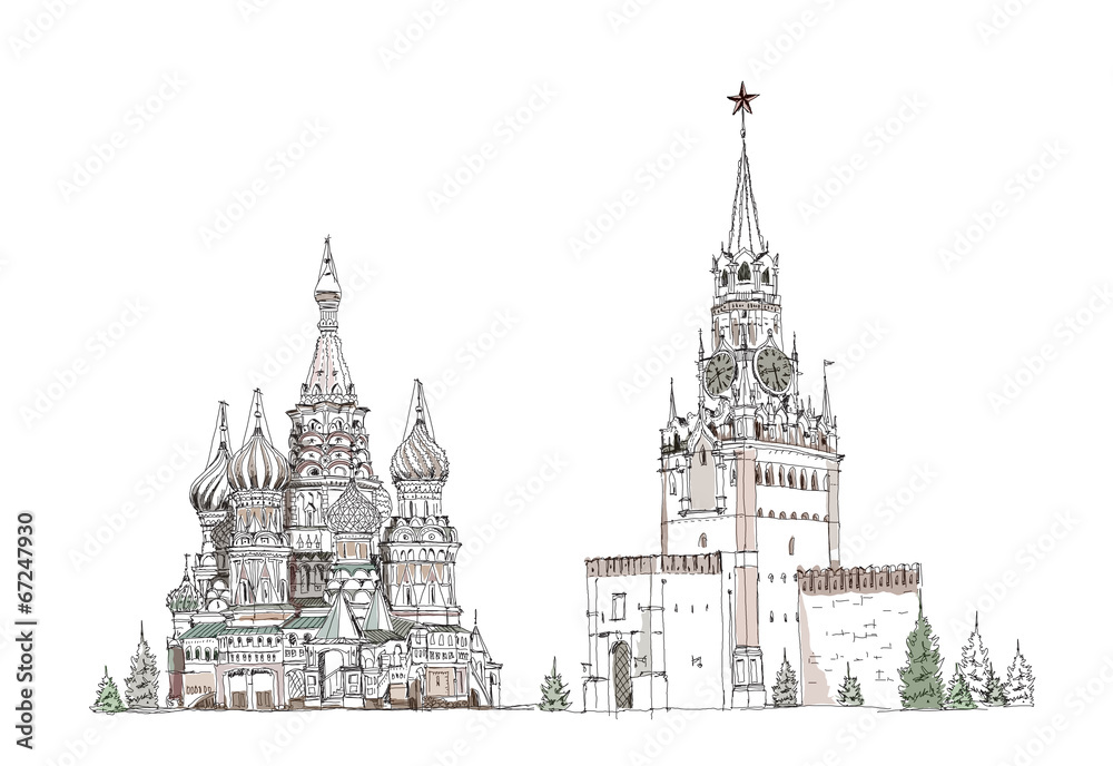 Fototapeta premium Sketch collection, Moscow famous buildings