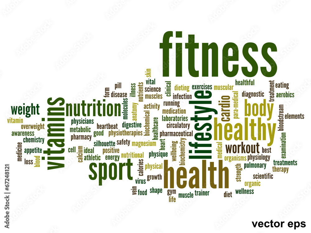 Vector conceptual fitness health word cloud Vector conceptual fitness health word cloud