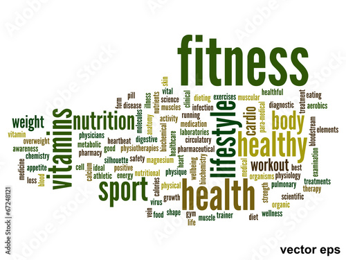 Vector conceptual fitness health word cloud