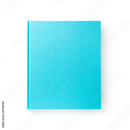 Blue book with empty cover isolated on white