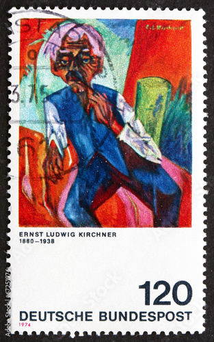 Postage stamp Germany 1974 Old Farmer, by Ernst Ludwig Kirchner © laufer