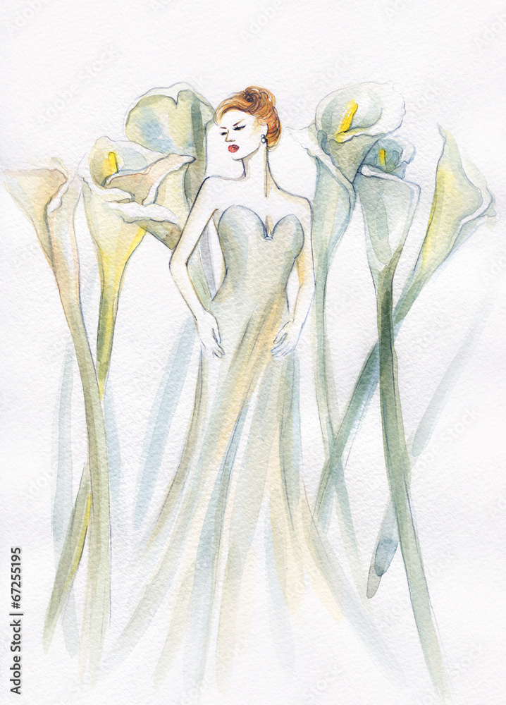 Fototapeta premium woman in dress and flowers