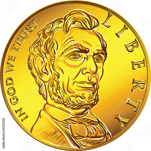 Vector American money gold coin one dollar