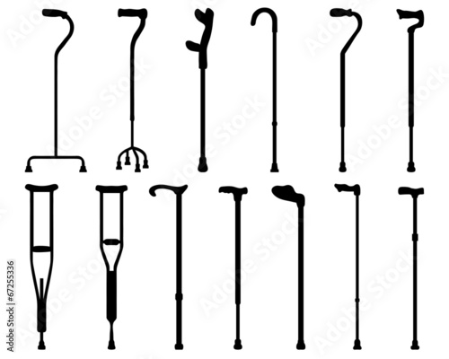 Fényképezés Black silhouettes of sticks and crutches, vector