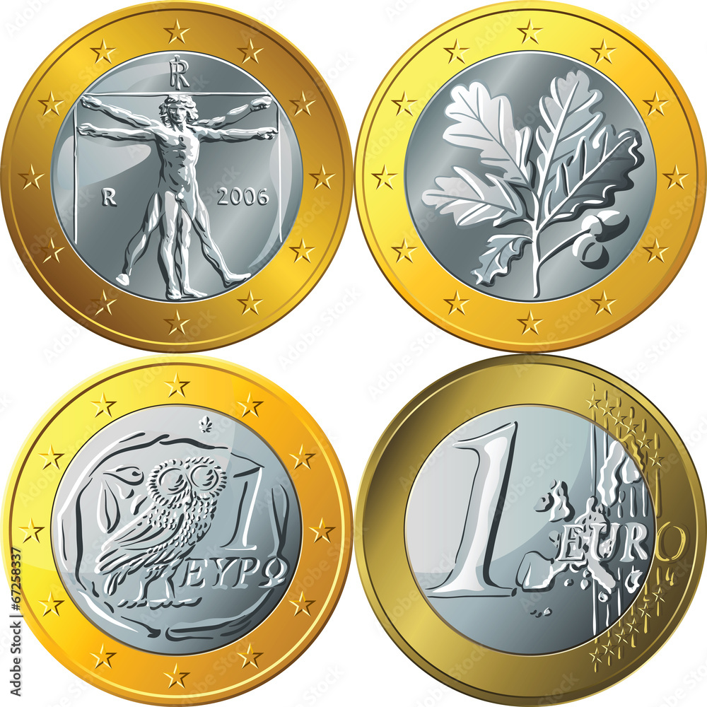 vector set money gold coin one euro Stock Vector
