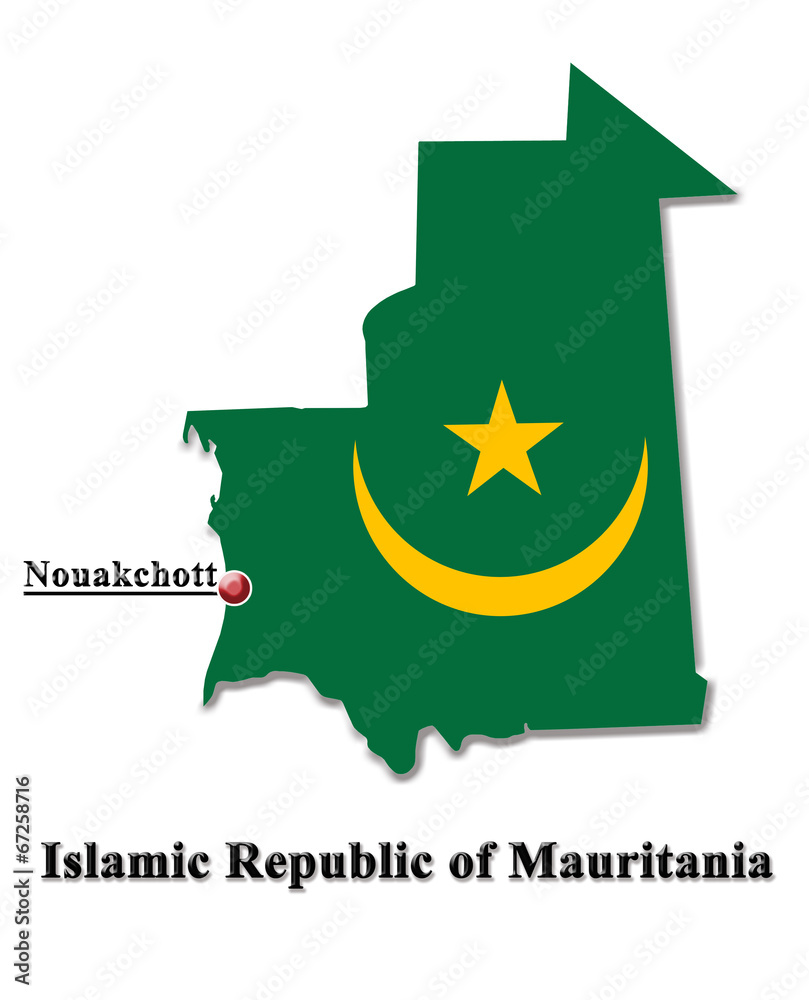 Map of Mauritania in colors of its flag in English isolated Map of Mauritania in colors of its flag in English isolated