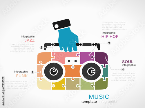 Music concept infographic template with cassette