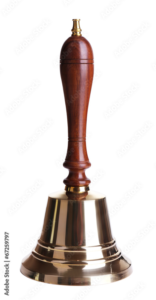 Gold retro school bell isolated on white Gold retro school bell isolated on white