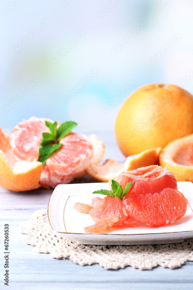 Ripe peeled grapefruits