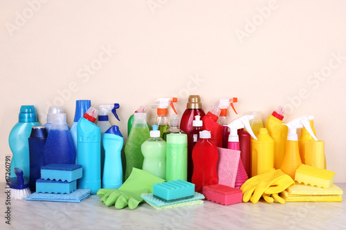 Cleaning products on shelf