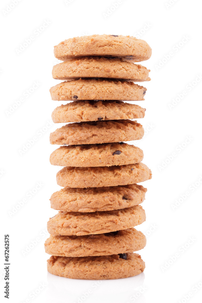 Chocolate chips cookies isolated on white background Chocolate chips cookies isolated on white background