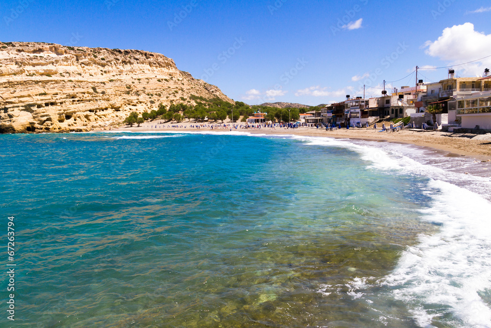 Panoramic view of Matala beach south Crete