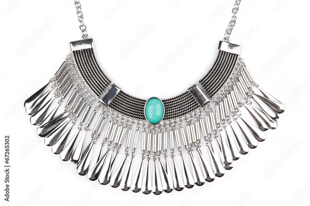 Silver statement necklace isolated on white Silver statement necklace isolated on white