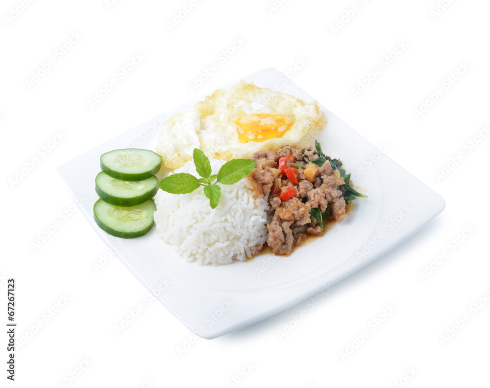 Thai spicy food, stir fried pork whit basil