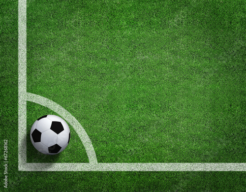 Soccer field with soccer ball and line 