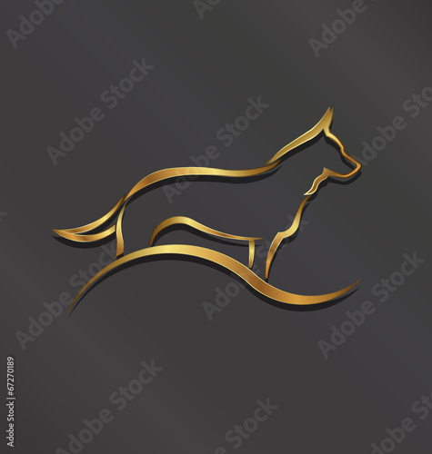 Dog gold styled silhouette image. Concept of animal pet