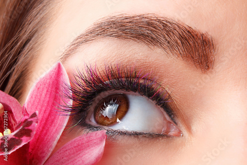 Close up of colorful eyelash extensions