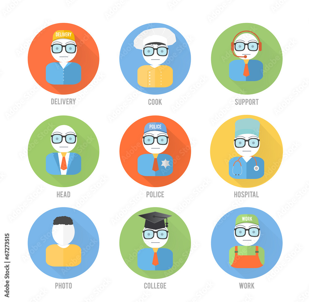 Set of faces icons of occupation in flat style Set of faces icons of occupation in flat style