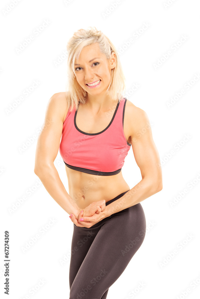 Female bodybuilder showing bicep Female bodybuilder showing bicep