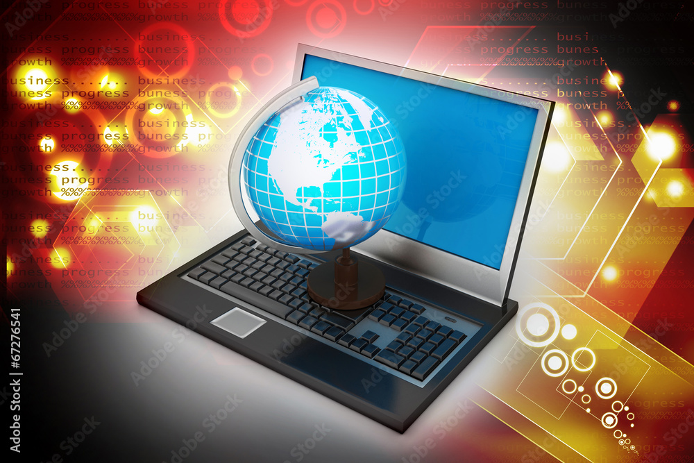 laptop computer with earth globe laptop computer with earth globe