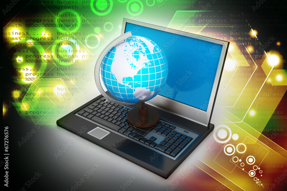 laptop computer with earth globe laptop computer with earth globe