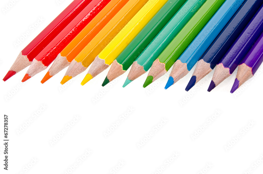 set of colored pencils isolated on white background