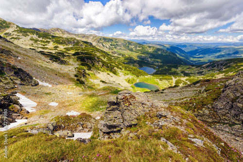 Landscape with a glacial lake in the highlands of Fagaras mounta